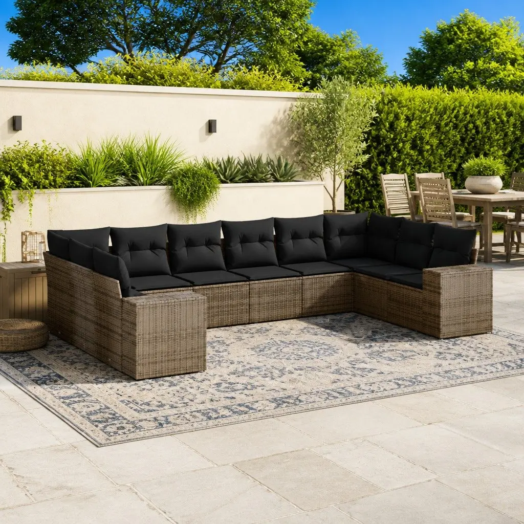 Garden Sofa Set 10 Piece Outdoor Furniture Grey Poly Rattan Patio Seating with