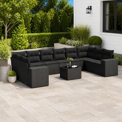 Your 11 Piece Black Garden Sofa Set with Cushions