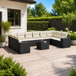 Garden Sofa Set 11 Piece Outdoor Furniture Black Poly Rattan Modular Patio