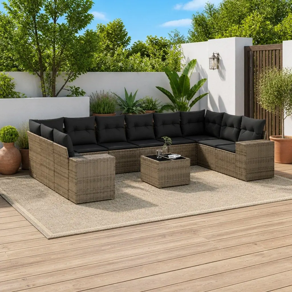 Garden Sofa Set 11 Piece Outdoor Furniture Grey Poly Rattan Patio Lounge with