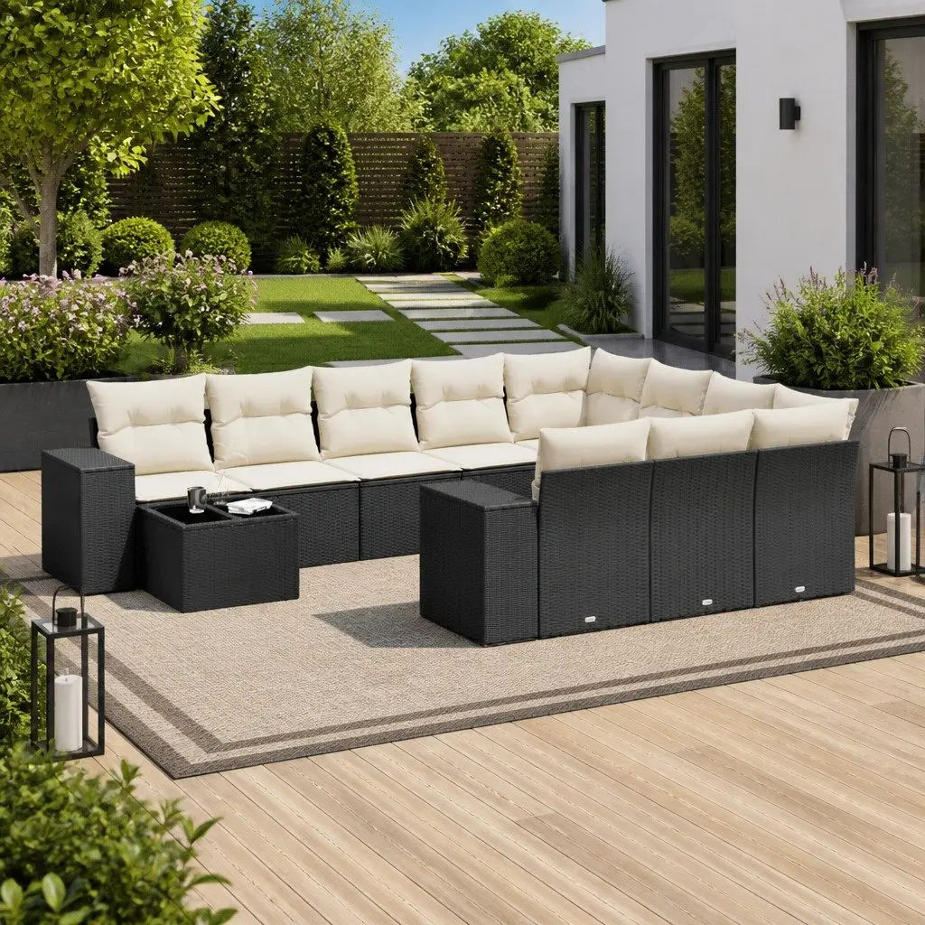 Outdoor Garden Sofa Set Modular Black PE Rattan 11 Piece