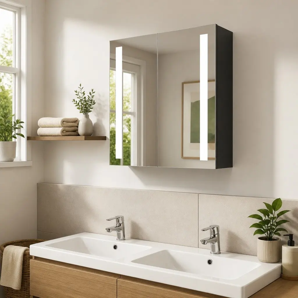 Bathroom Vanity Mirror Cabinet LED Anthracite 62x14x60cm