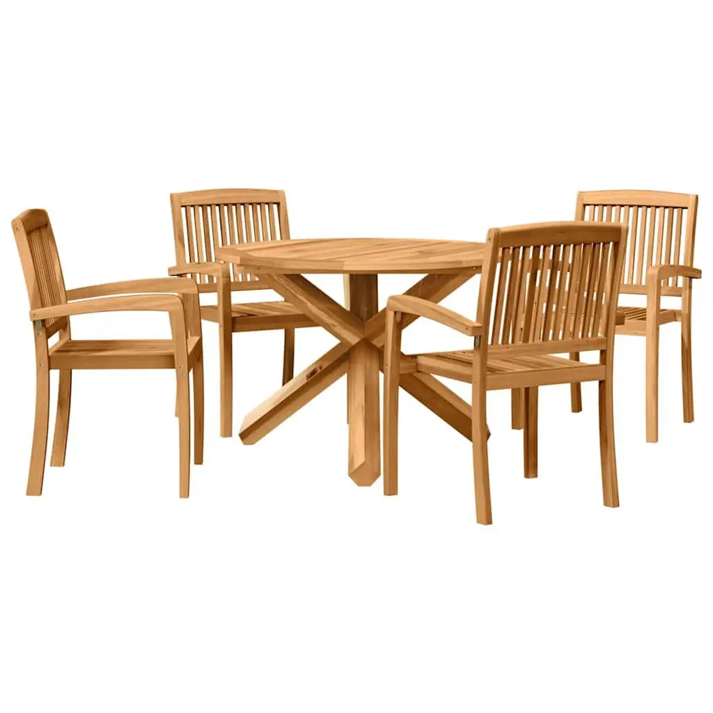 Outdoor Dining Set Round Table 5 Pieces Brown Wood