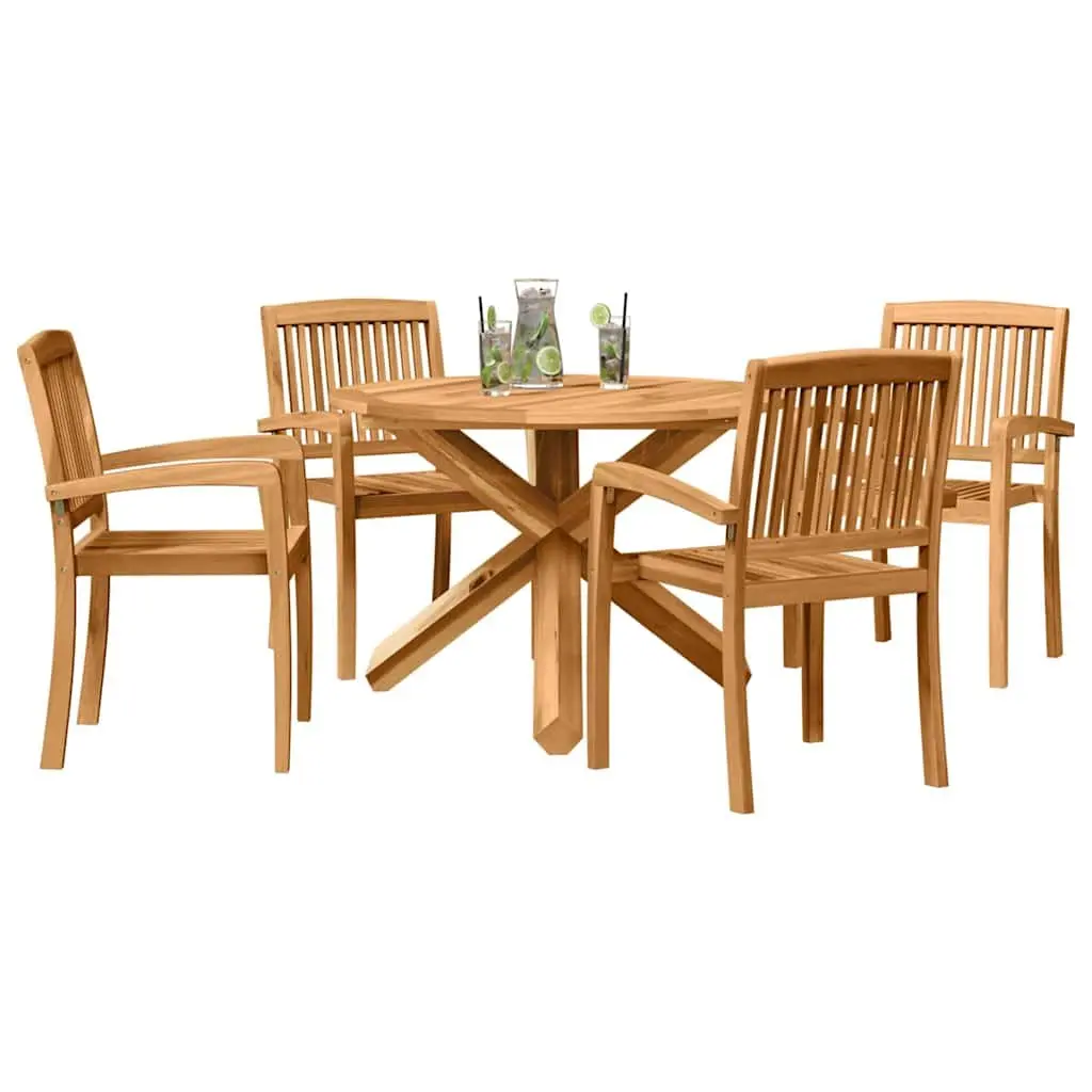 Outdoor Dining Set Round Table 5 Pieces Brown Wood