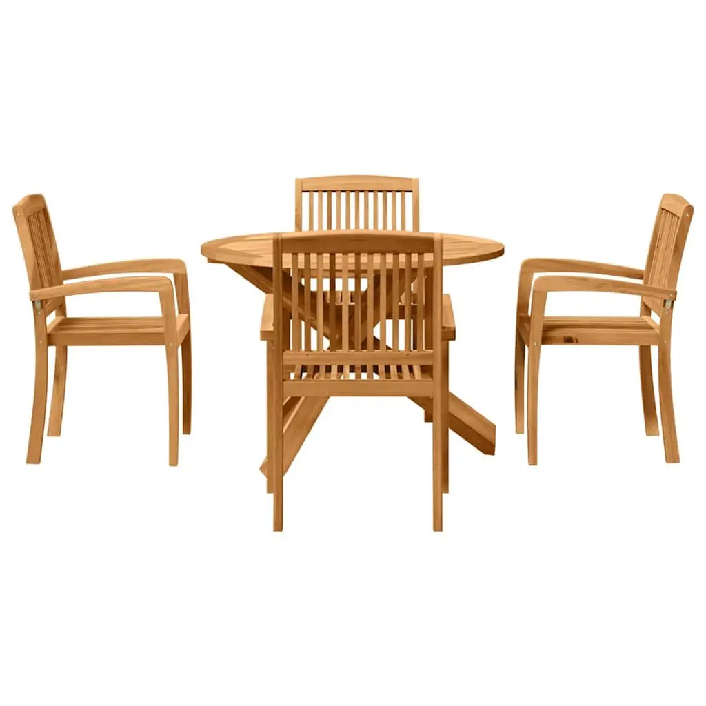 Outdoor Dining Set Round Table 5 Pieces Brown Wood