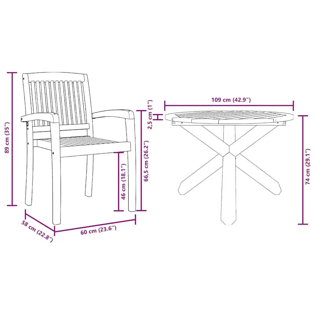 Outdoor Dining Set Round Table 5 Pieces Brown Wood