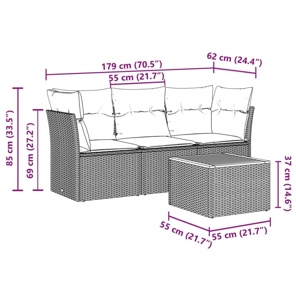 Garden Sofa Set 4 Piece Outdoor Furniture Beige Poly Rattan Patio Lounge with