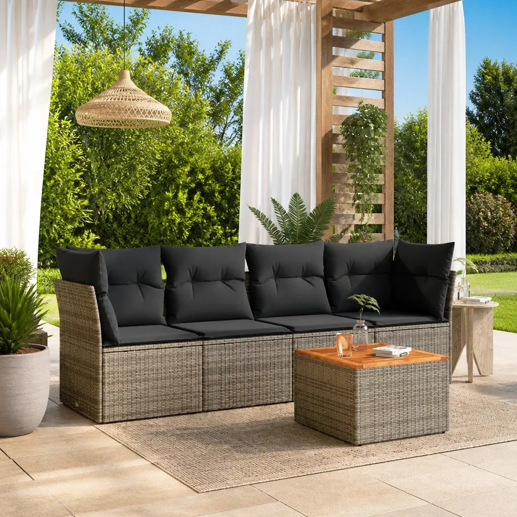 5 Piece Garden Sofa Set Grey Outdoor Furniture Poly Rattan Patio with Cushions