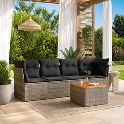 5 Piece Garden Sofa Set with Cushions Grey Outdoor Furniture Poly Rattan Patio