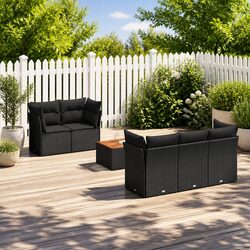 6 Piece Garden Sofa Set Black Poly Rattan Outdoor Furniture Patio Seating with