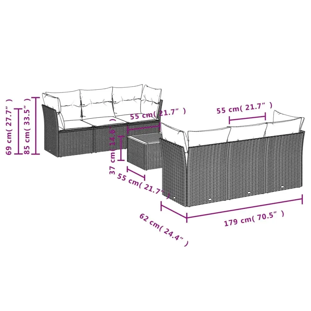 7 Piece Garden Sofa Set Outdoor Furniture with Cushions Beige Poly Rattan Patio