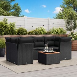 7 Piece Garden Sofa Set Outdoor Furniture Black Poly Rattan Patio Seating with