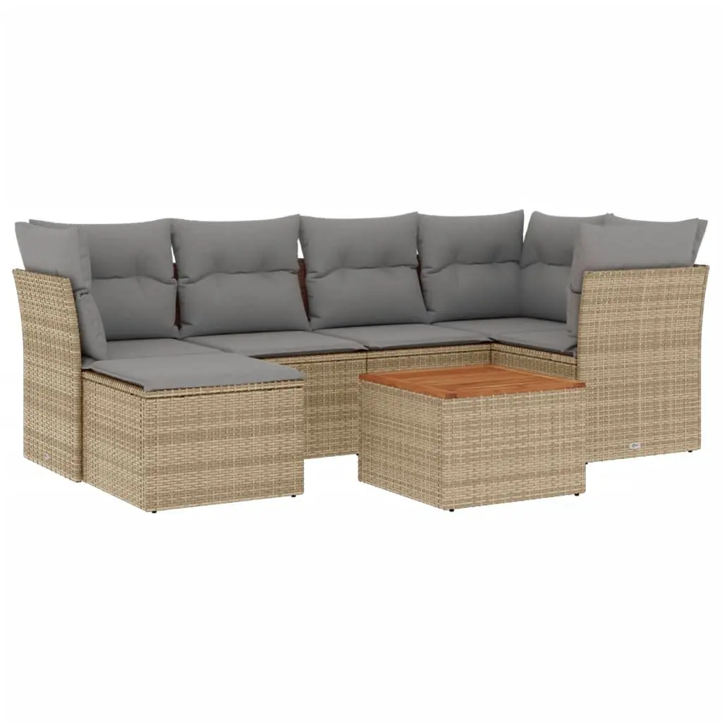 Garden Sofa Set 7 Piece Outdoor Furniture Beige Poly Rattan Patio Lounge Seating
