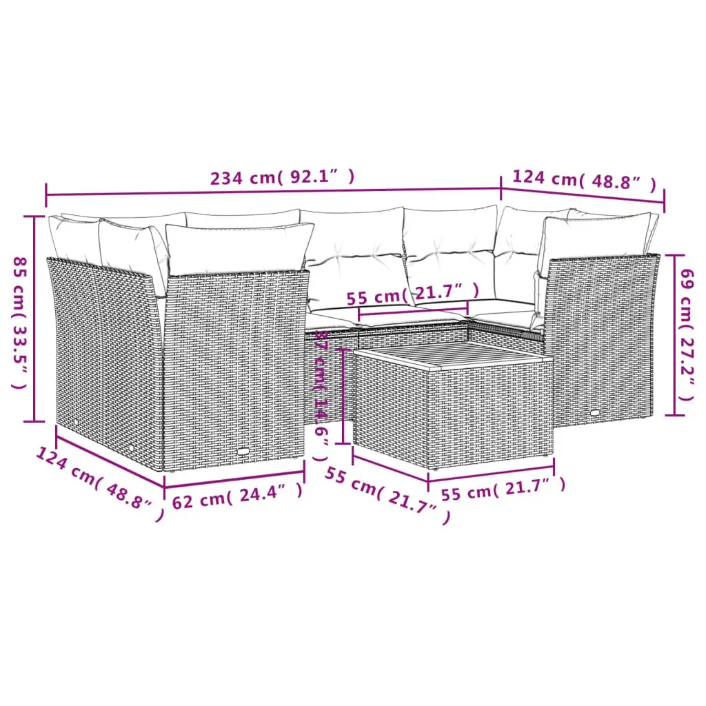 Garden Sofa Set 7 Piece Outdoor Furniture Beige Poly Rattan Patio Lounge Seating