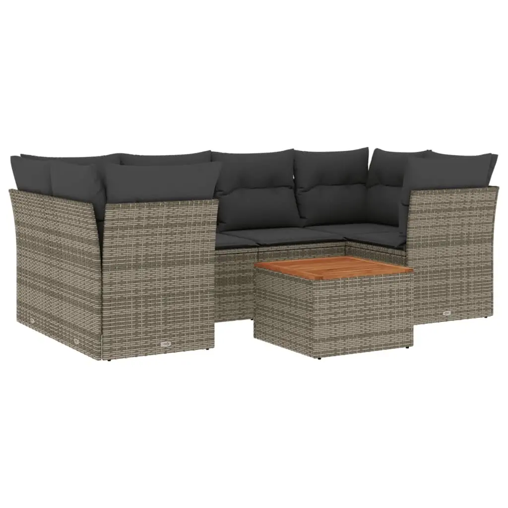 7 Piece Garden Sofa Set Grey Poly Rattan Outdoor Furniture with Storage