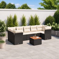 Garden Sofa Set 8 Piece Outdoor Furniture Black Poly Rattan Patio Seating with