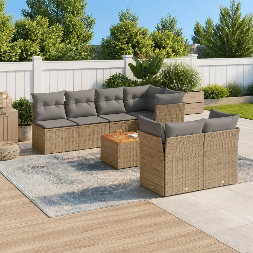 Garden Sofa Set 8 Piece Outdoor Furniture Patio Lounge Beige Poly Rattan Modular