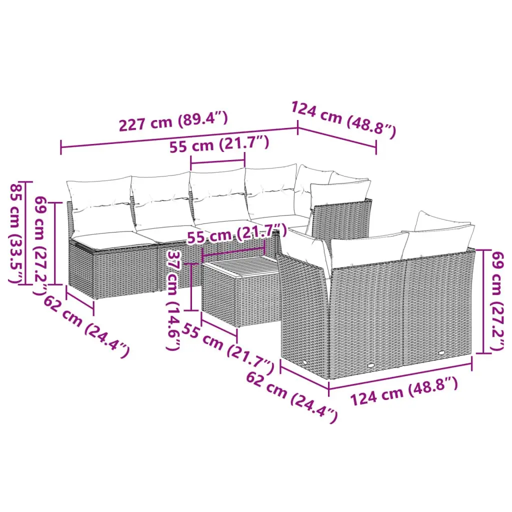 Garden Sofa Set 8 Piece Outdoor Furniture Patio Lounge Beige Poly Rattan Modular