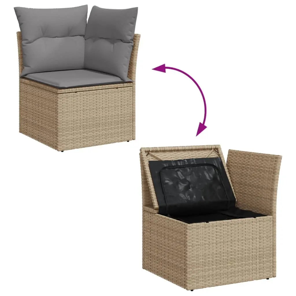 Garden Sofa Set 9 Piece Outdoor Furniture Beige Poly Rattan Patio Lounge with