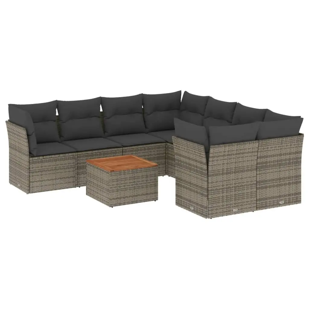Garden Sofa Set 9 Piece Outdoor Furniture Grey Poly Rattan Patio Seating with