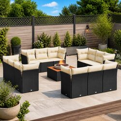 Garden Sofa Set 13 Piece Outdoor Furniture Black Poly Rattan Patio Seating