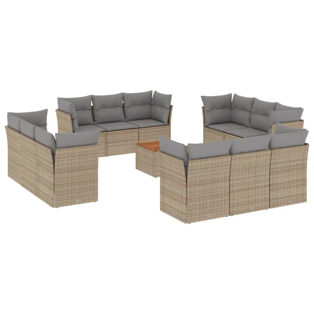 Garden Sofa Set Modular 13 Piece Outdoor Furniture Beige Poly Rattan