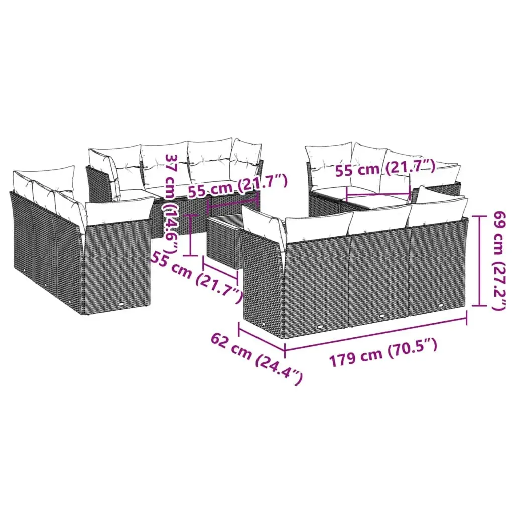 Garden Sofa Set Modular 13 Piece Outdoor Furniture Beige Poly Rattan