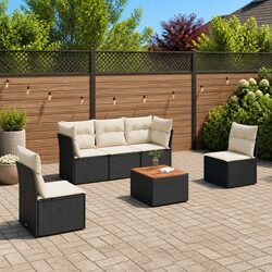 Garden Sofa Set 6 Piece Outdoor Furniture Patio Lounge Black Poly Rattan Modular