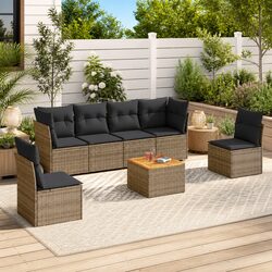 7 Piece Garden Sofa Set Grey Poly Rattan Outdoor Furniture Patio Lounger with