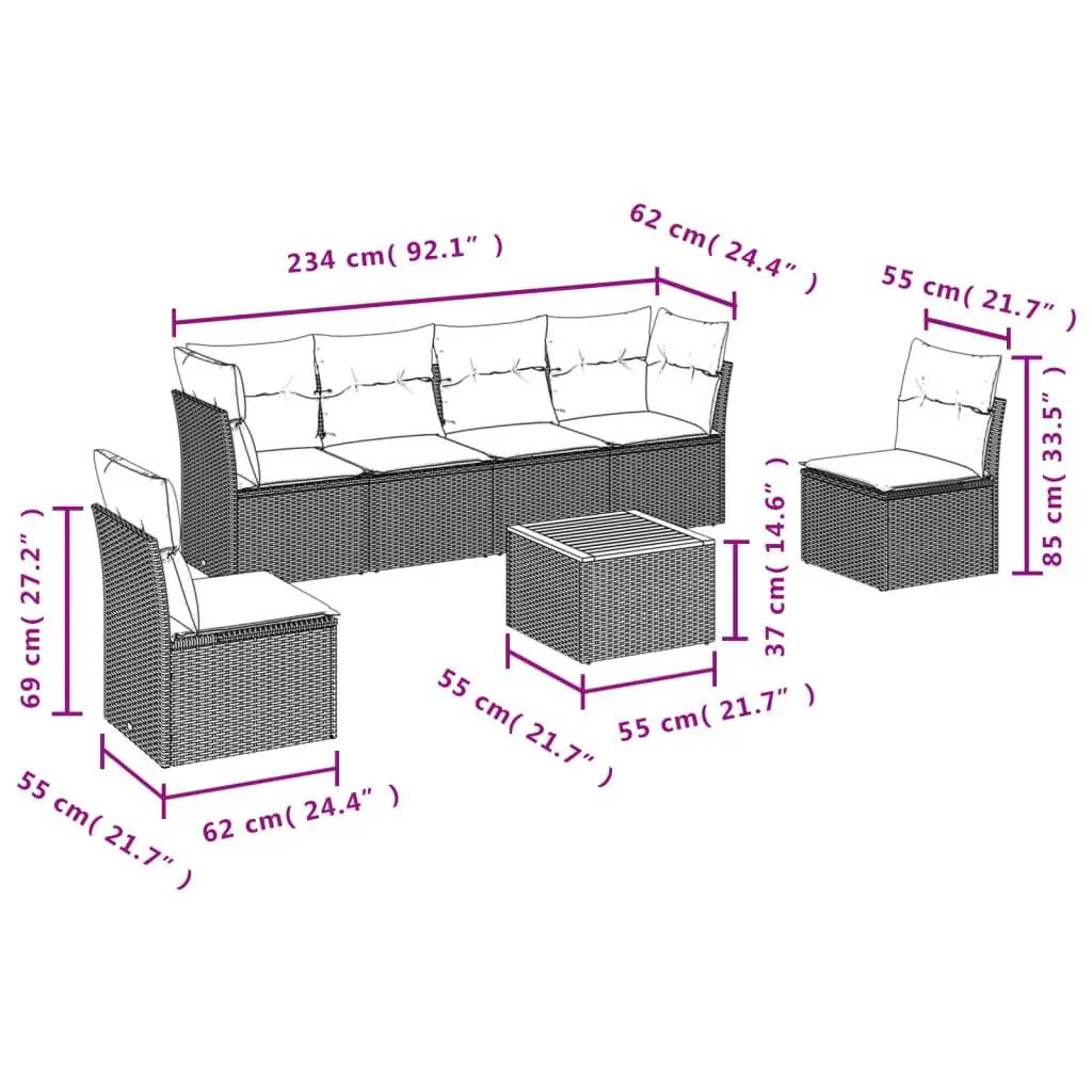7 Piece Garden Sofa Set Grey Poly Rattan Outdoor Furniture Patio Lounger with