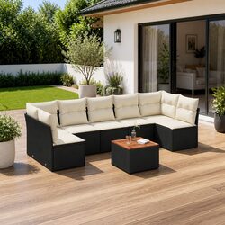 Garden Sofa Set 8 Piece Outdoor Furniture Black Poly Rattan Modular Patio