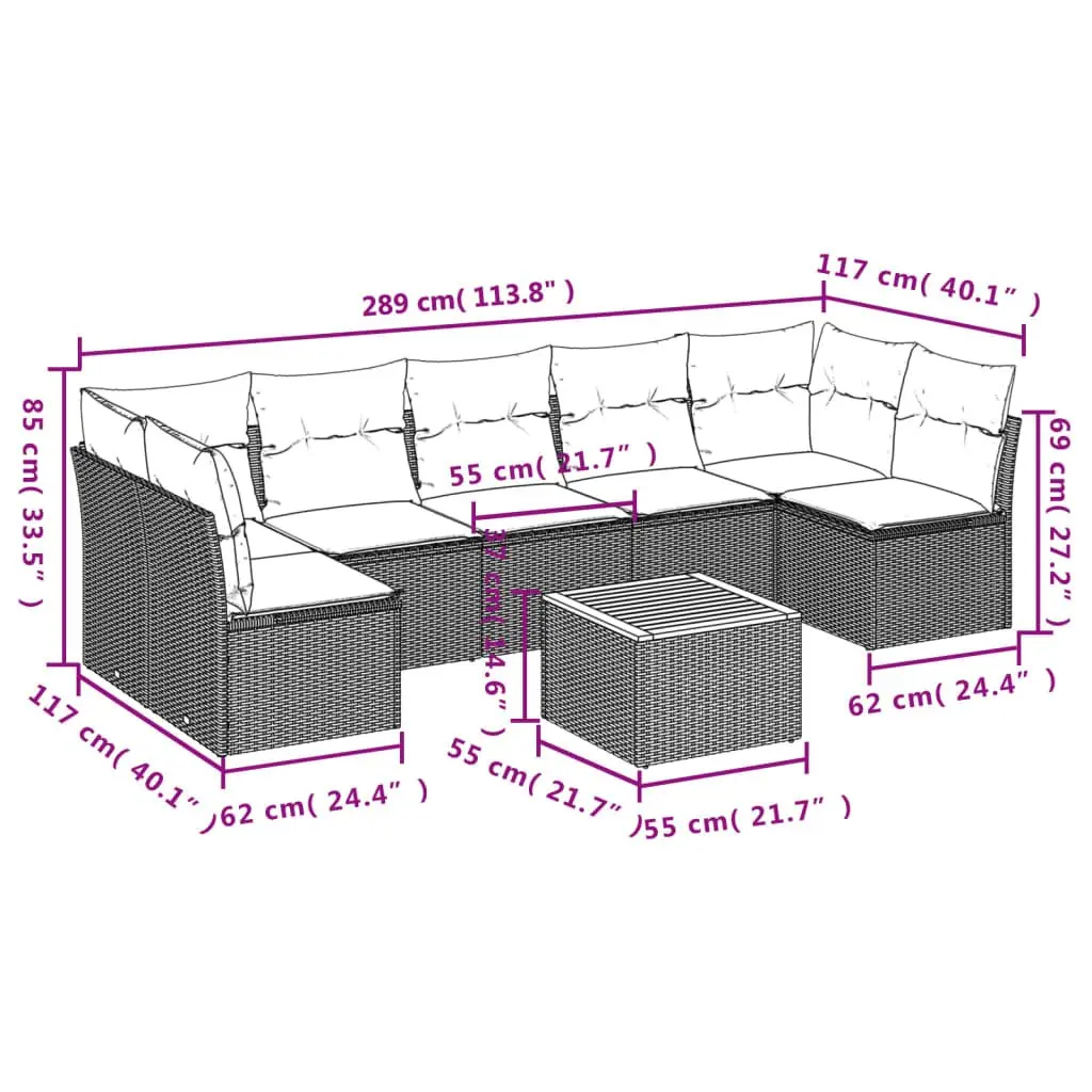 Garden Sofa Set 8 Piece Outdoor Furniture Grey Poly Rattan Modular Patio Seating