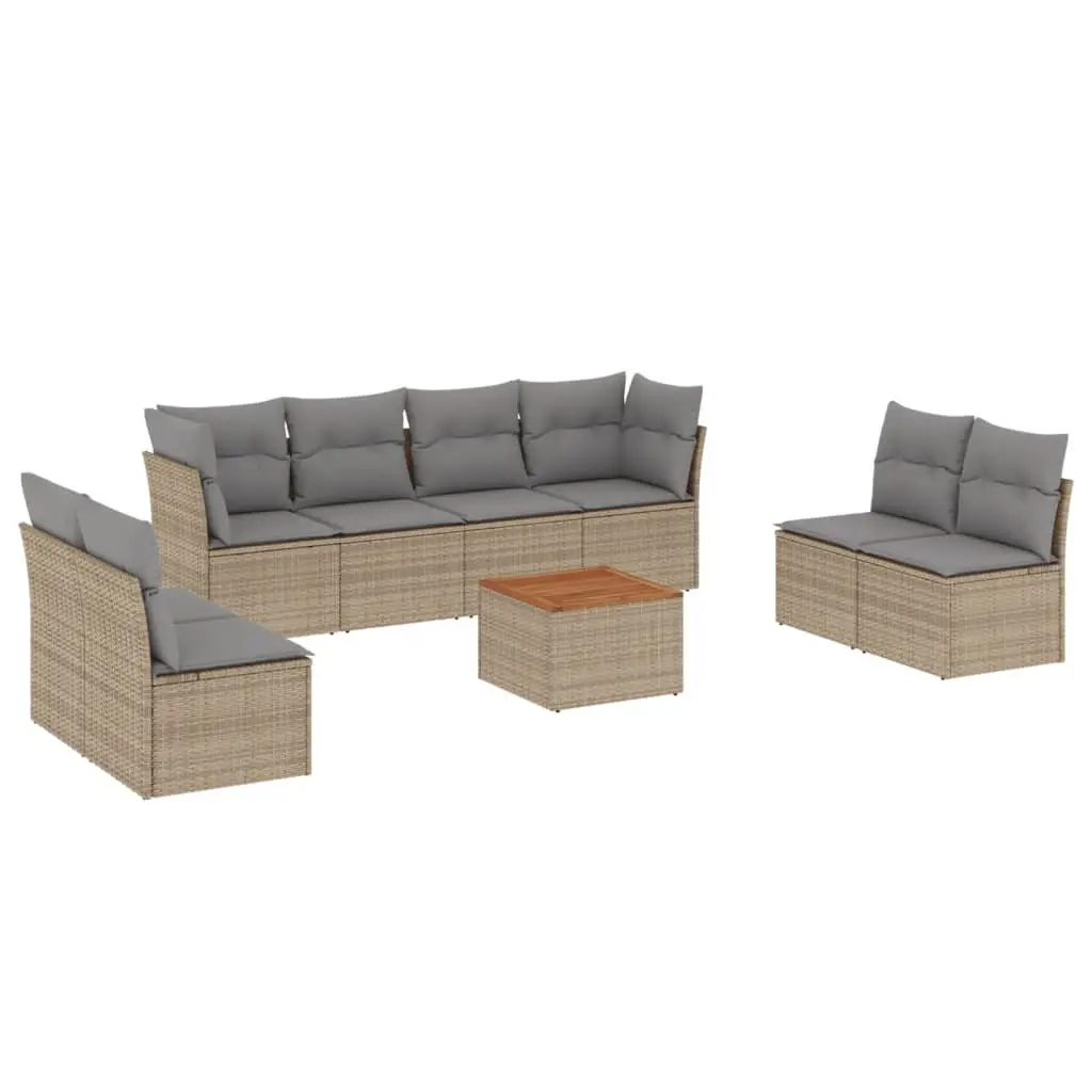 Garden Sofa Set 9 Piece Outdoor Furniture Beige Poly Rattan Patio Lounge with