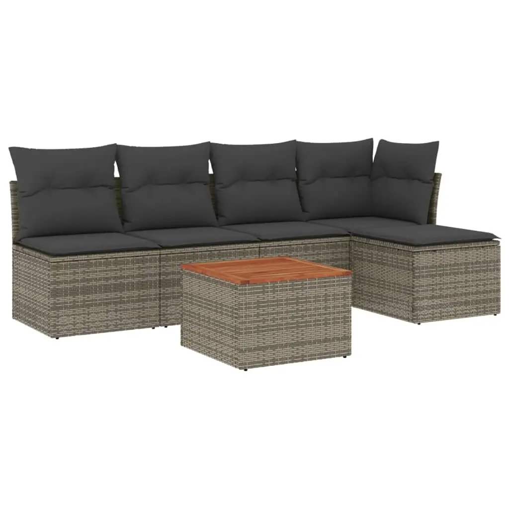 Garden Sofa Set 6 Piece Grey Poly Rattan Outdoor Furniture with Storage Cushions