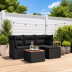 5 Piece Garden Sofa Set with Storage Cushions Black Poly Rattan Outdoor