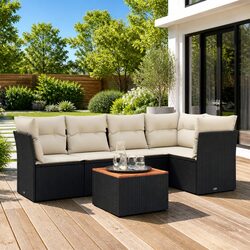 Garden Sofa Set 6 Piece Black Poly Rattan Outdoor Furniture with Storage