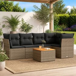 6 Piece Outdoor Garden Sofa Set with Storage Cushions Grey Poly Rattan Patio