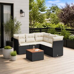 Outdoor Garden Sofa Set 6 Piece Black Poly Rattan Patio Furniture Modular with