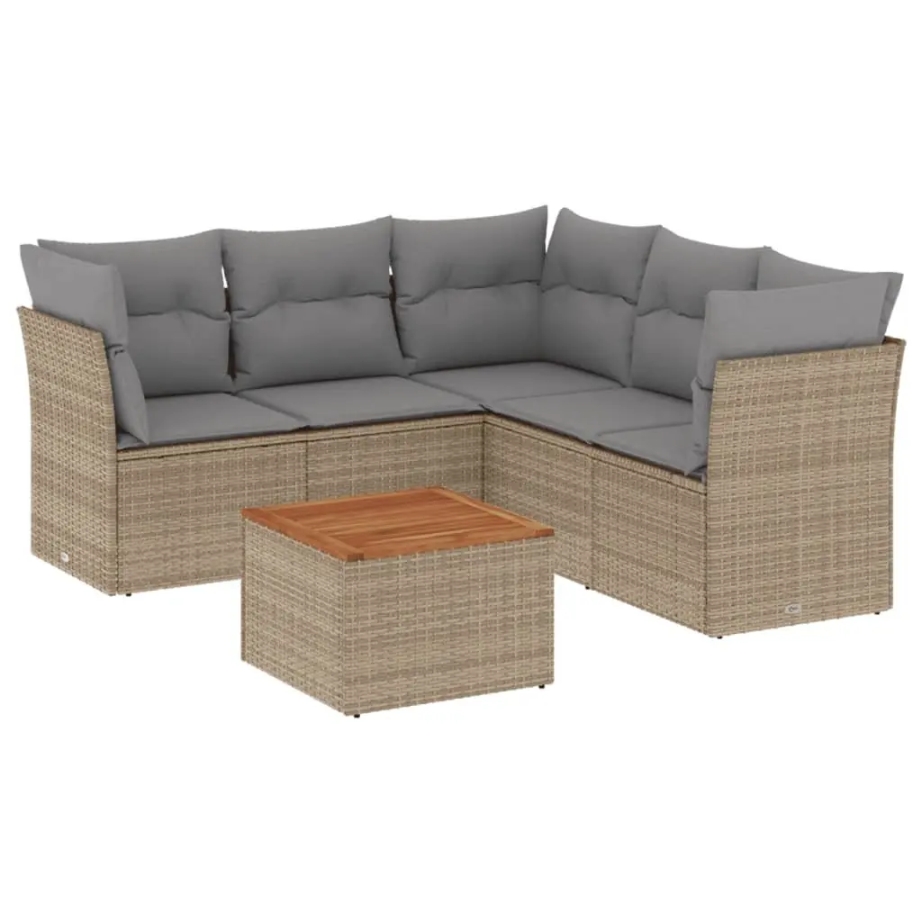 Garden Sofa Set 6 Piece Outdoor Furniture Beige Poly Rattan Patio Lounge Seating