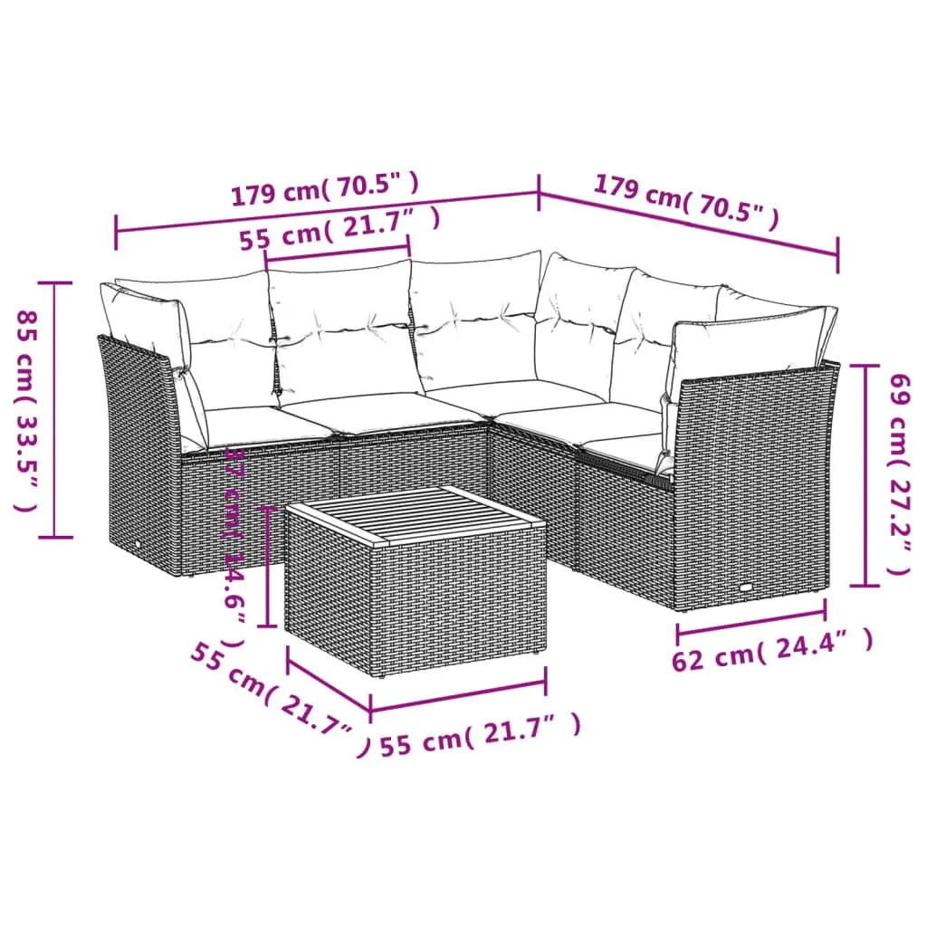 Garden Sofa Set 6 Piece Outdoor Furniture Beige Poly Rattan Patio Lounge Seating