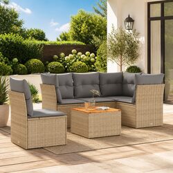 Garden Sofa Set 6 Piece Outdoor Furniture Patio Lounge Beige Poly Rattan with