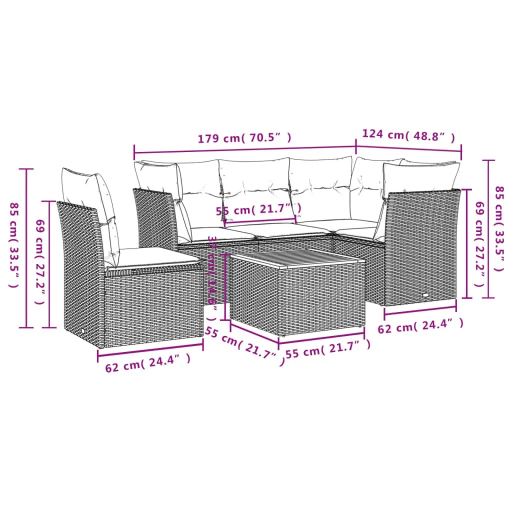 Garden Sofa Set 6 Piece Outdoor Furniture Patio Lounge Beige Poly Rattan with