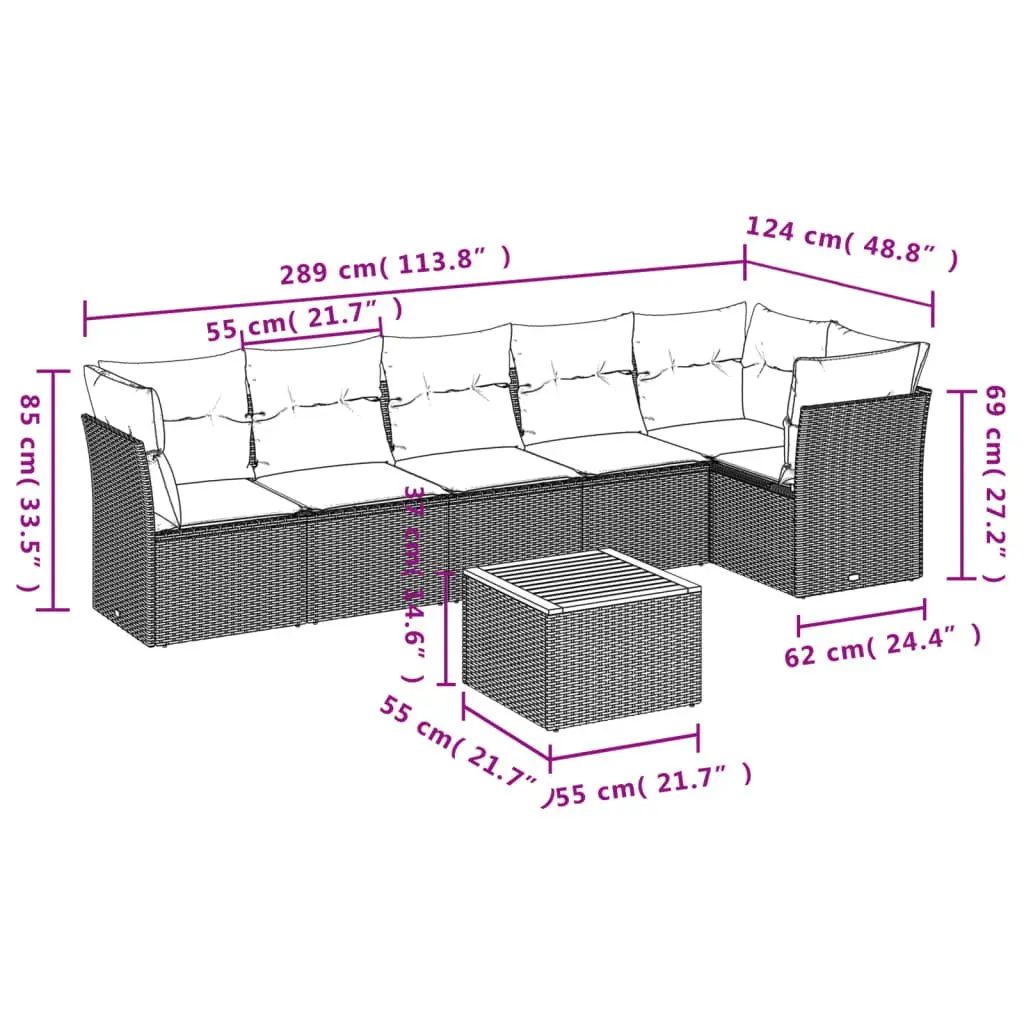 Garden Sofa Set 7 Piece Outdoor Furniture Beige Poly Rattan Patio Lounge Seating