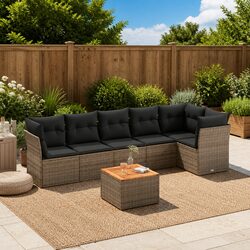 7 Piece Garden Sofa Set with Storage Grey Poly Rattan Outdoor Furniture Patio