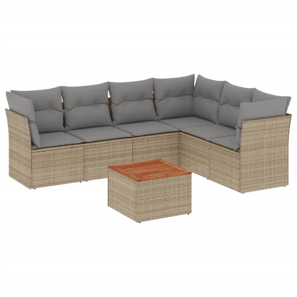 Garden Sofa Set 7 Piece Outdoor Furniture Beige Poly Rattan Patio Seating with