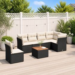 7 Piece Outdoor Garden Sofa Set Black Poly Rattan Patio Furniture with Cushions
