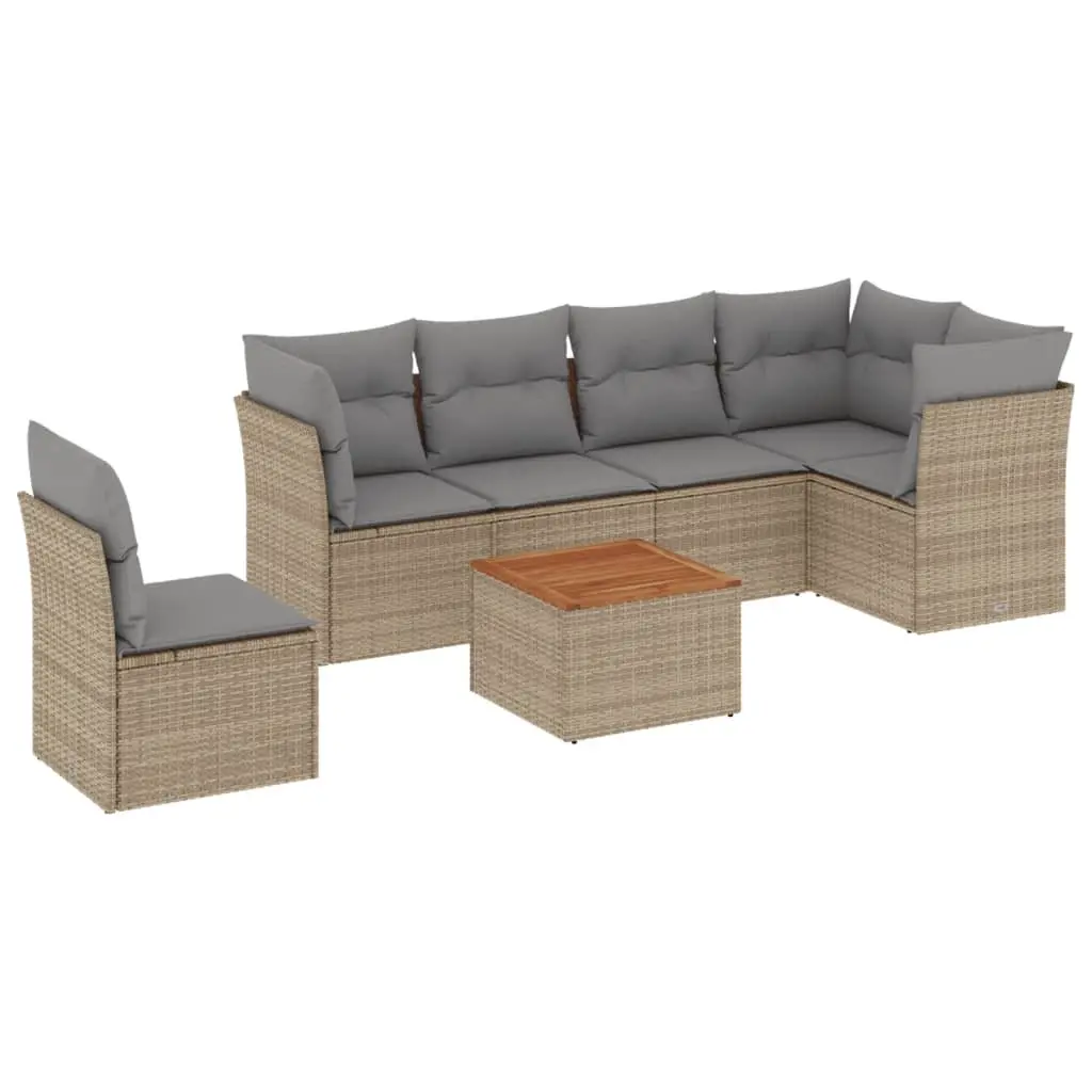 Garden Sofa Set 7 Piece Outdoor Furniture Beige Poly Rattan Patio Sectional