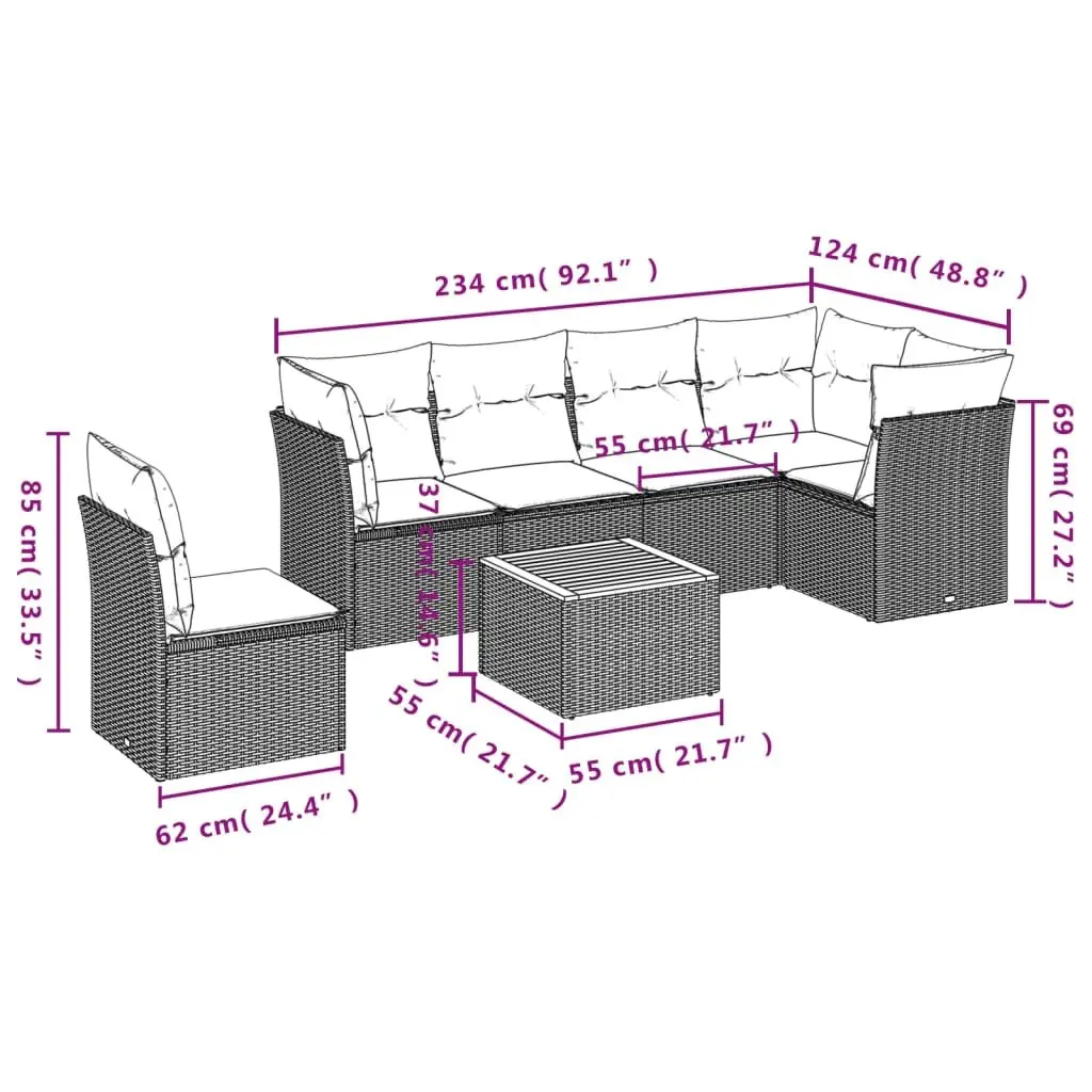 Garden Sofa Set 7 Piece Outdoor Furniture Beige Poly Rattan Patio Sectional