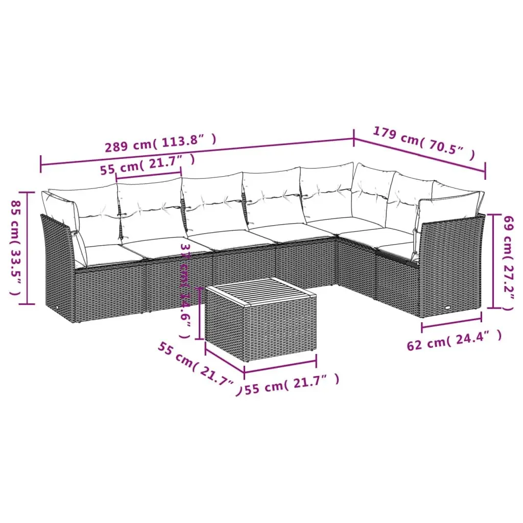 Garden Sofa Set 8 Piece Outdoor Furniture Grey Poly Rattan Modular Patio Lounge