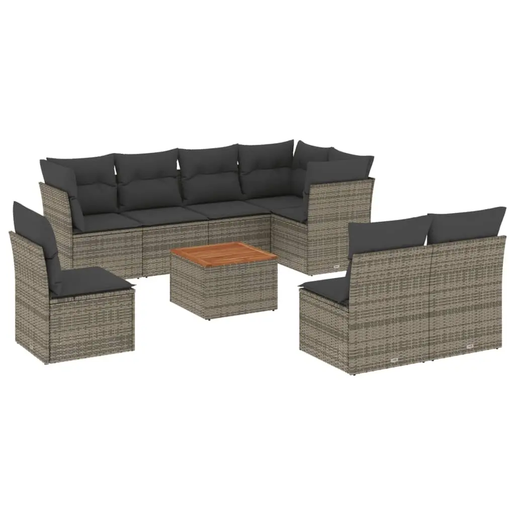 9 Piece Garden Sofa Set Grey Outdoor Furniture Patio Rattan Seating with